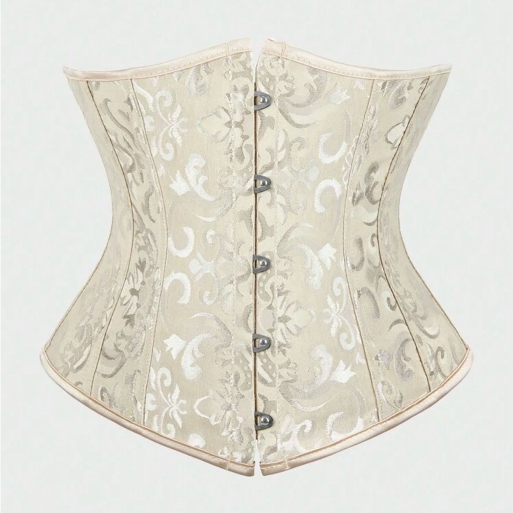 NEW Floral Jacquard Lace Up Underbust Corset, Cream, Apricot, Size M